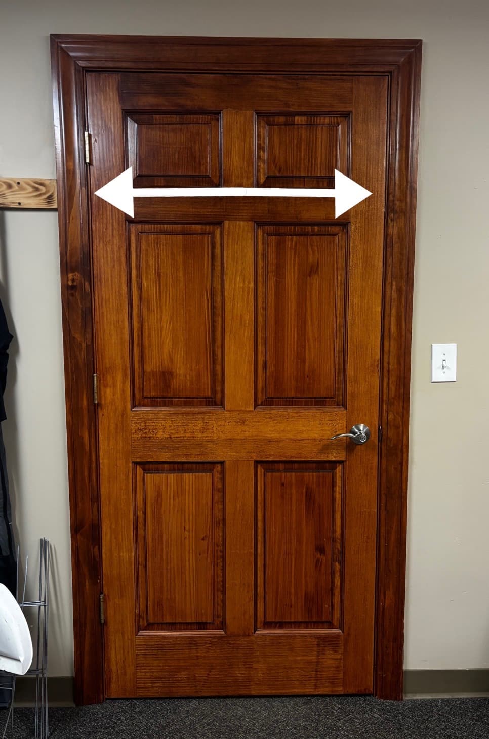 Low-profile threshold and widened door opening for accessibility.